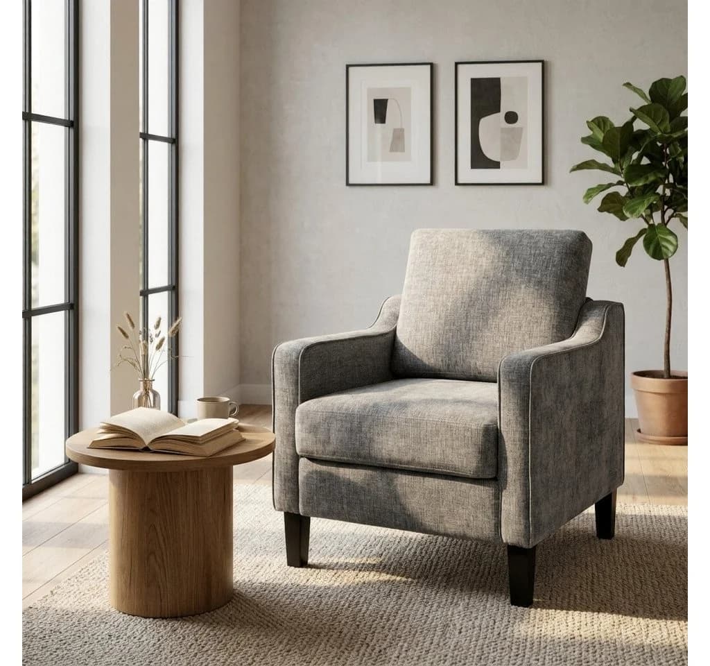 TLGREEN Loungesessel Grau Chenille Federkern Polsterstuhl - Bild 2