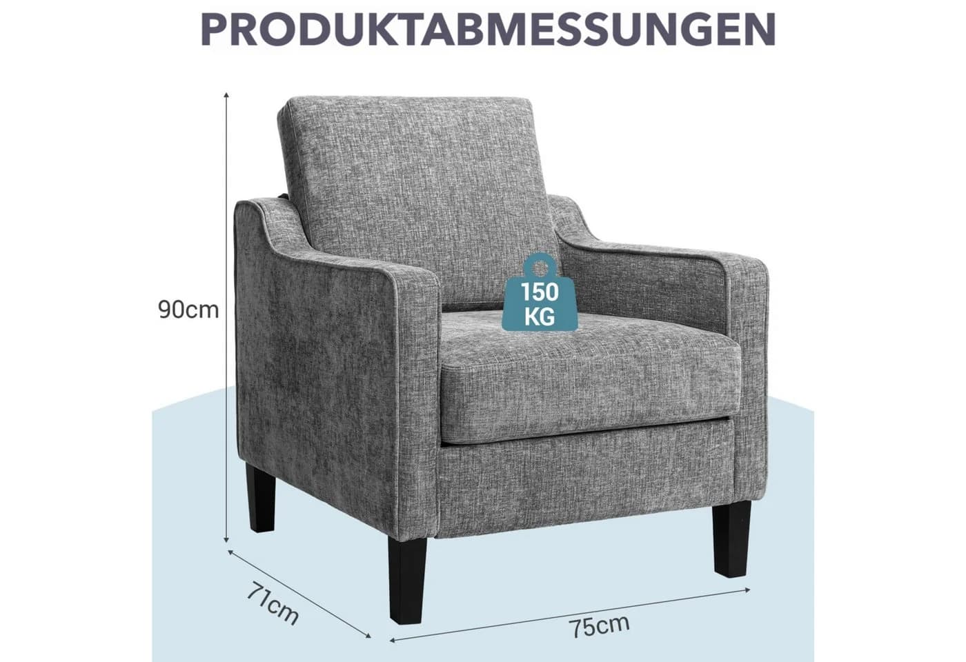 TLGREEN Loungesessel Grau Chenille Federkern Polsterstuhl - Bild 3