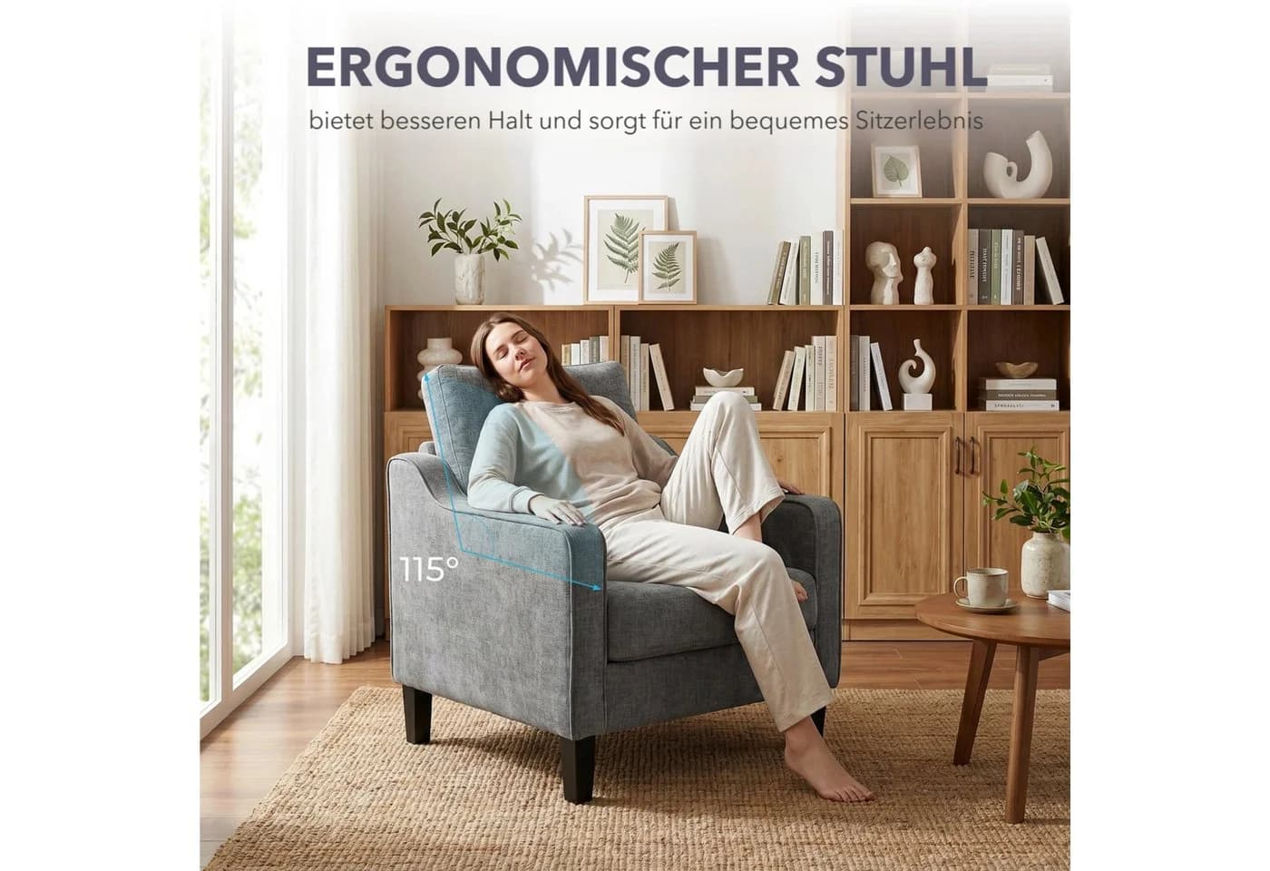 TLGREEN Loungesessel Grau Chenille Federkern Polsterstuhl - Bild 5