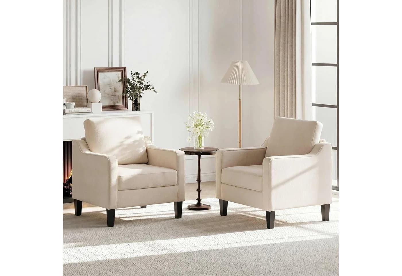 TLGREEN Loungesessel Beige Chenille Polstersessel mit Kissen