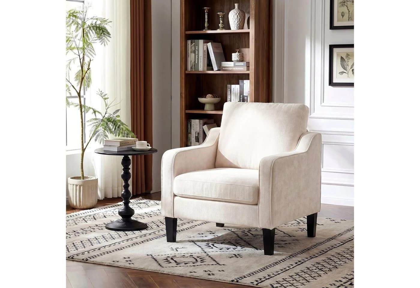 TLGREEN Loungesessel Beige Chenille Polstersessel mit Kissen - Bild 2