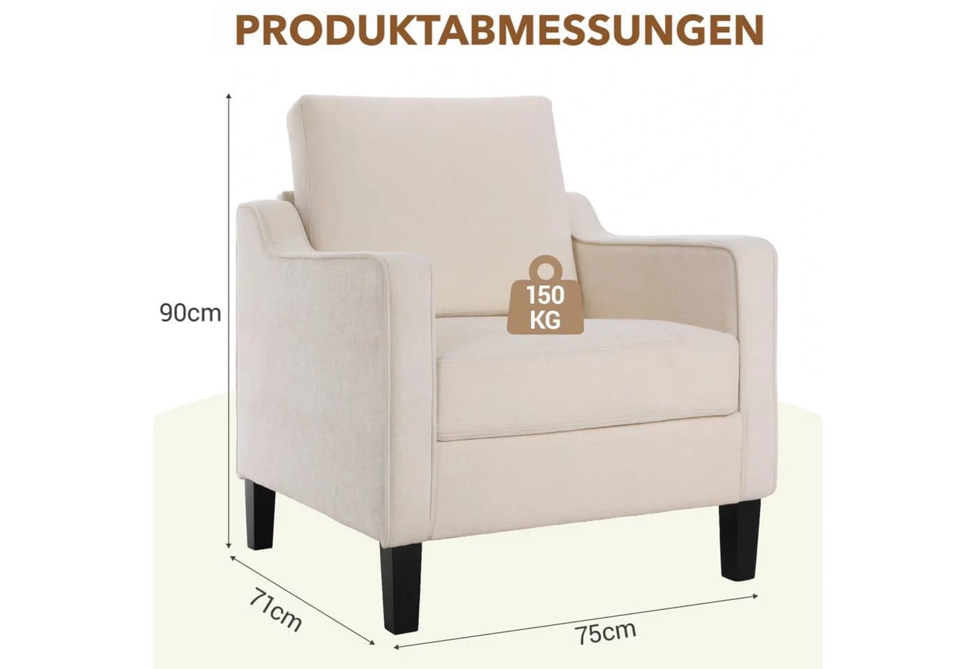 TLGREEN Loungesessel Beige Chenille Polstersessel mit Kissen - Bild 3