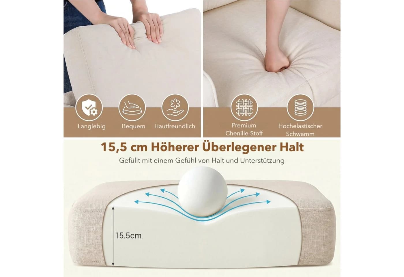 TLGREEN Loungesessel Beige Chenille Polstersessel mit Kissen - Bild 4