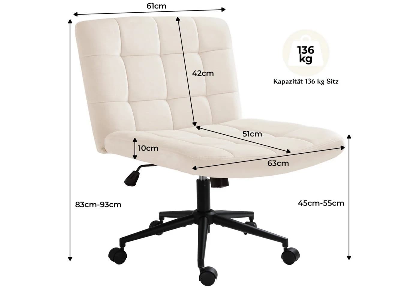 TLGREEN Drehstuhl Samt beige höhenverstellbar mit Rollen