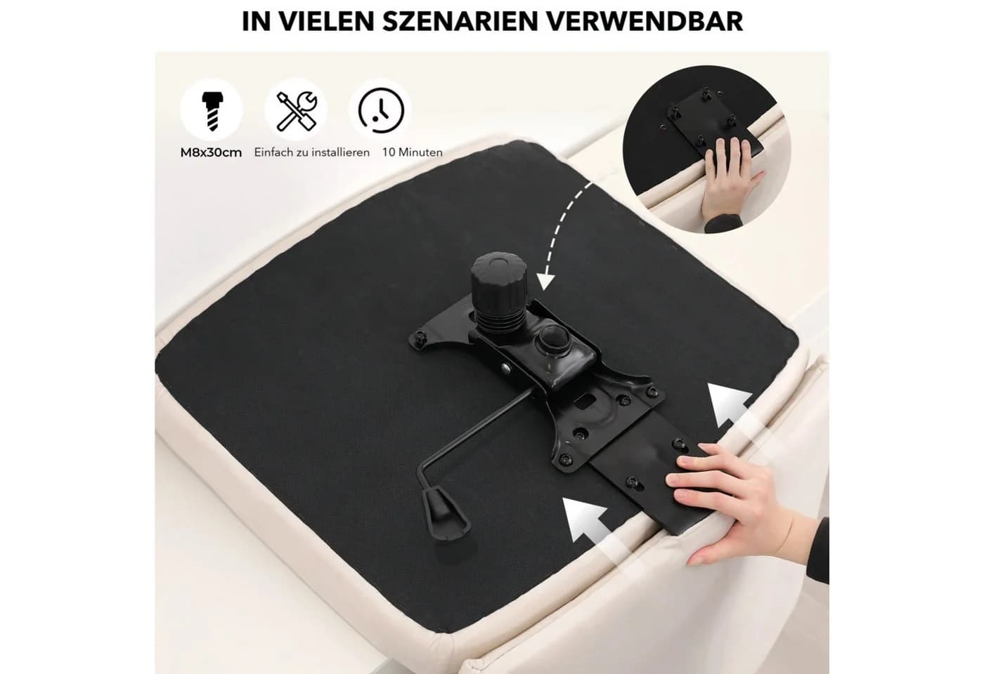 TLGREEN Drehstuhl Samt beige höhenverstellbar mit Rollen - Bild 3