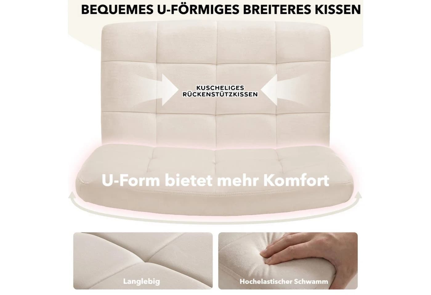 TLGREEN Drehstuhl Samt beige höhenverstellbar mit Rollen - Bild 5