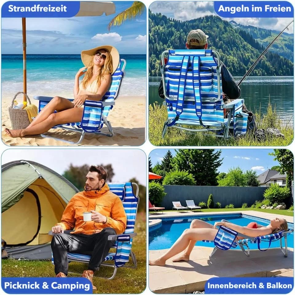 TLGREEN Campingstuhl Strandstuhl Faltbar mit Lendenkissen & Kühlfach Blau - Bild 5