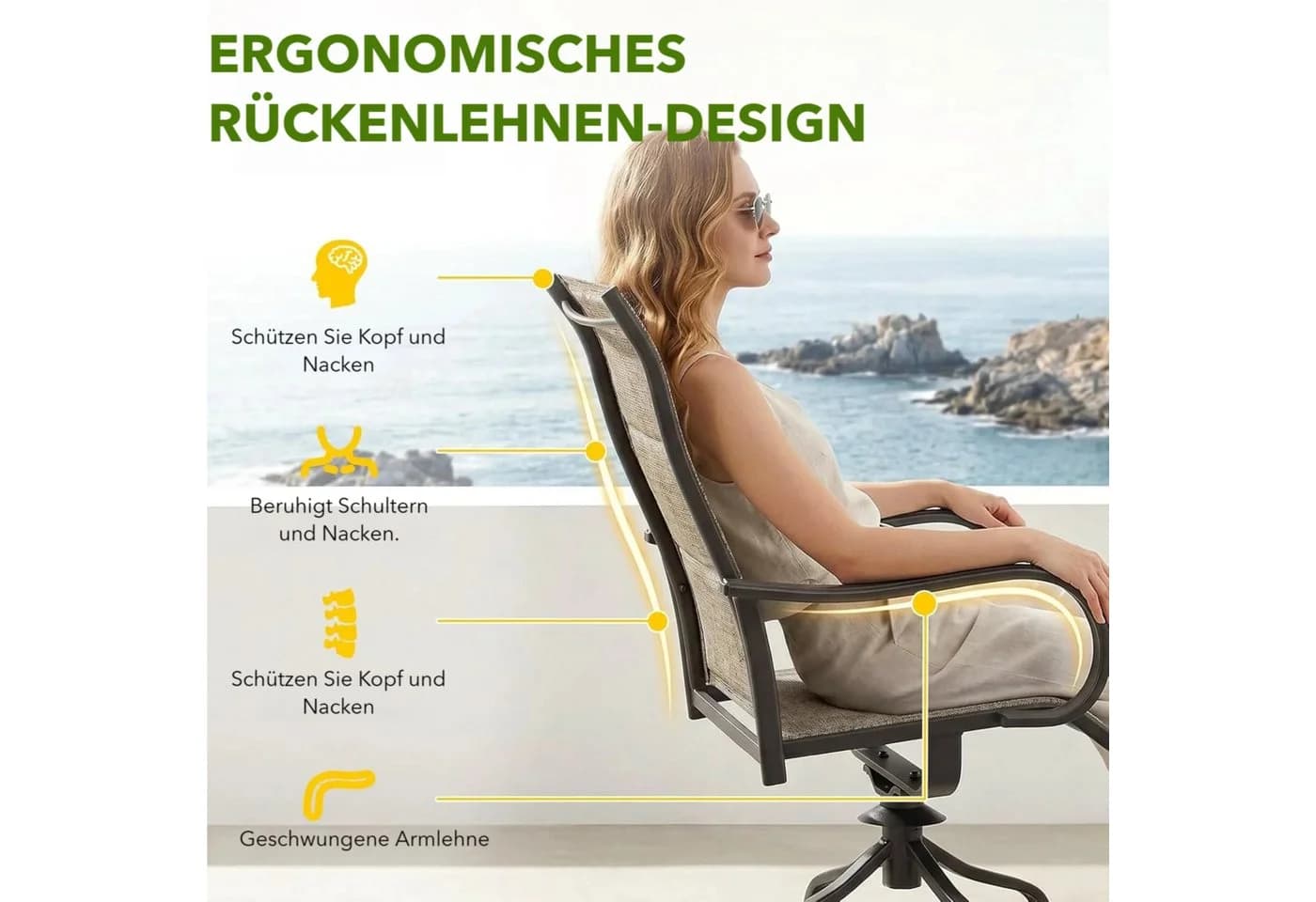 TLGREEN Gartenstuhl hochlehner 2er Set 360° drehbar Braun - Bild 3