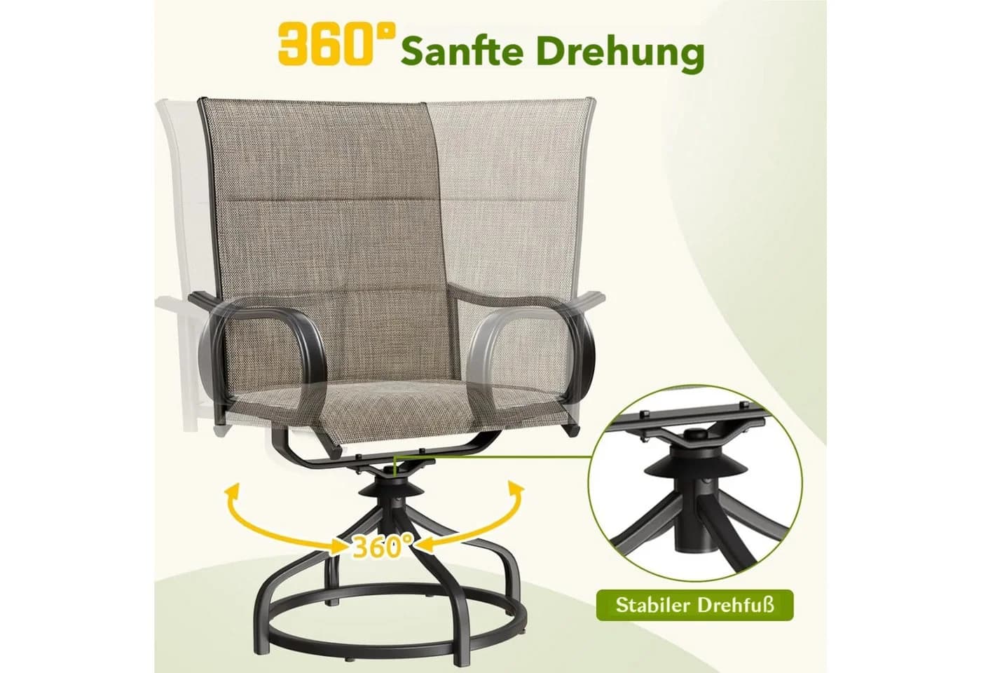 TLGREEN Gartenstuhl hochlehner 2er Set 360° drehbar Braun - Bild 5