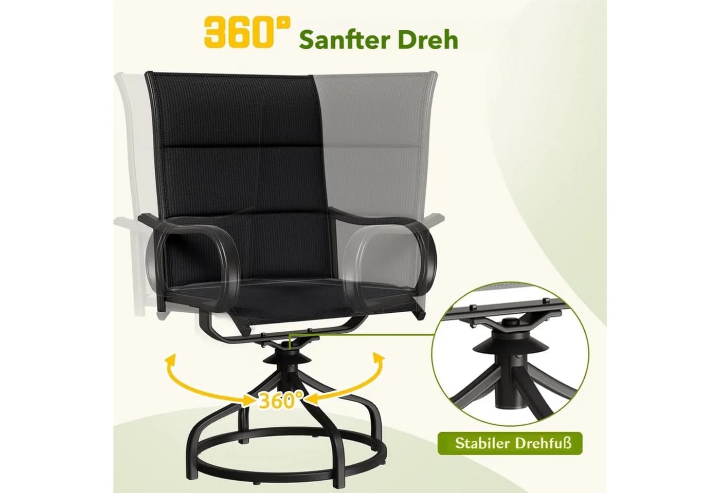 TLGREEN Gartenstuhl Hochlehner 2er Set Schwarz 360° drehbar - Bild 4