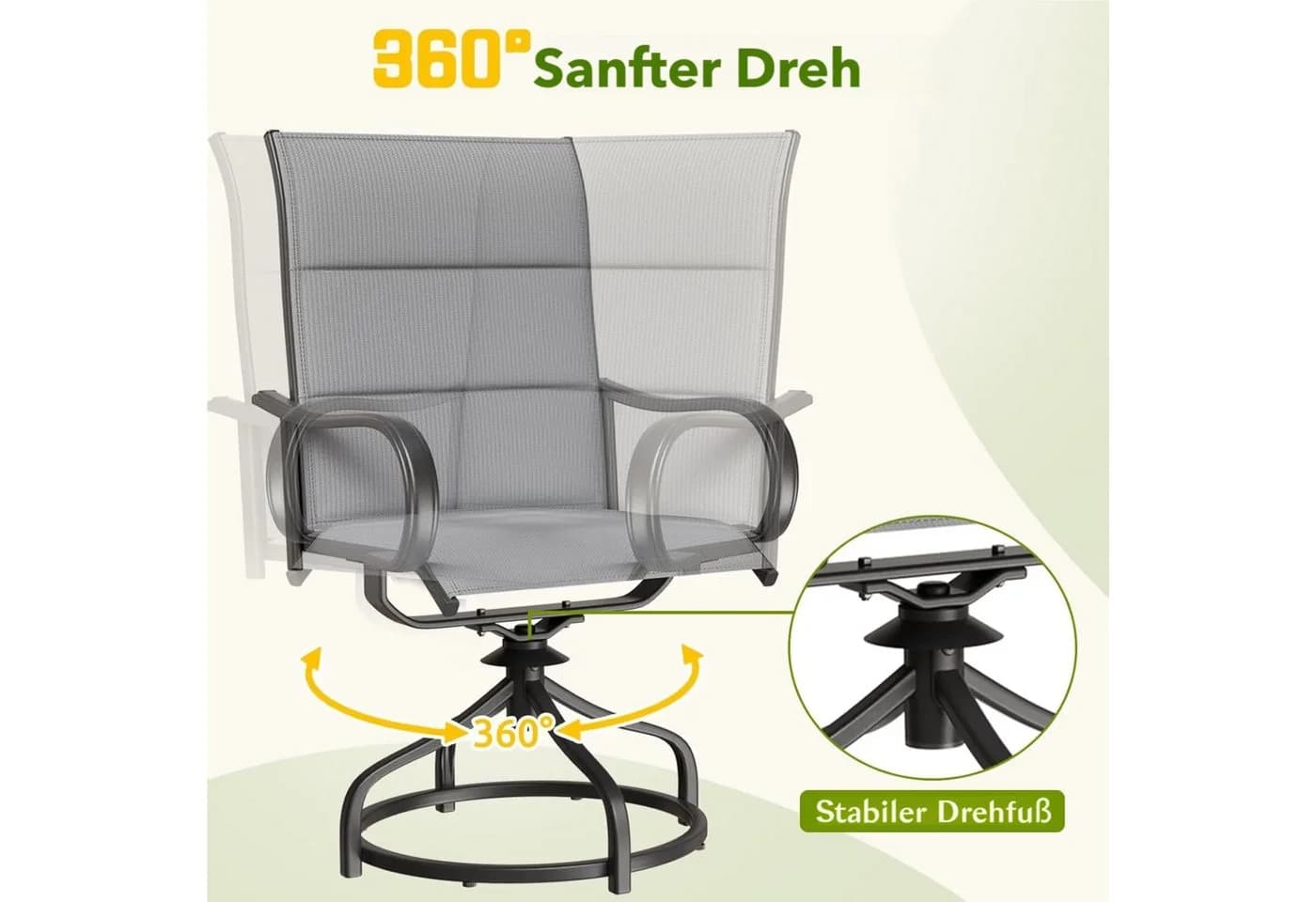 TLGREEN Gartenstuhl Hochlehner 2er Set Grau 360° drehbar wetterfest - Bild 5