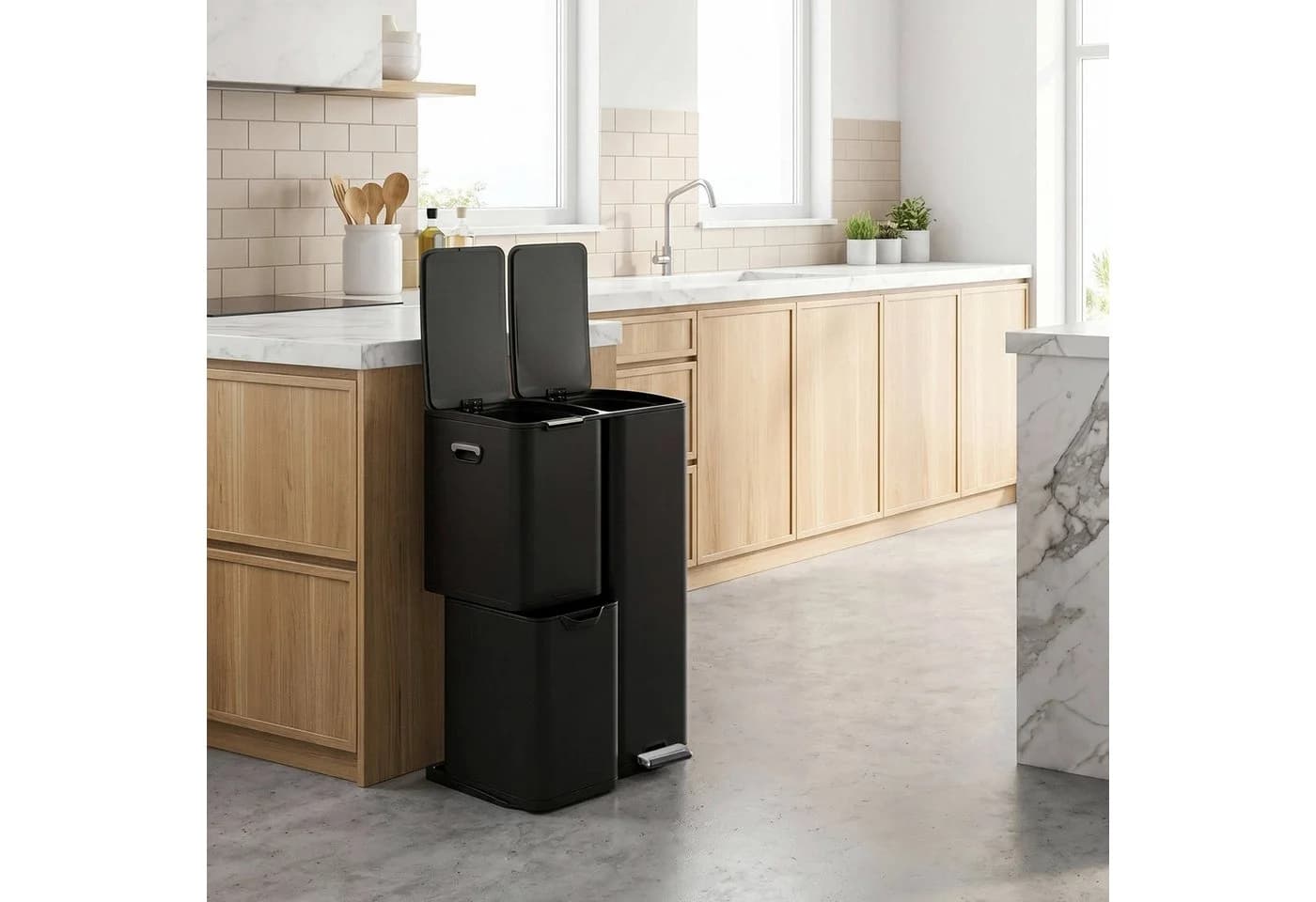 TLGREEN Mülltrennsystem 60L Edelstahl 3 Fächer Soft-Close