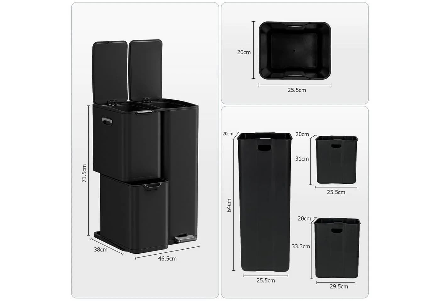TLGREEN Mülltrennsystem 60L Edelstahl 3 Fächer Soft-Close - Bild 3