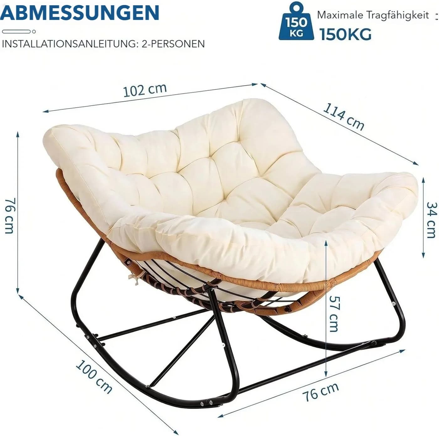 TLGREEN Schaukelstuhl Rattan Eiform 150kg