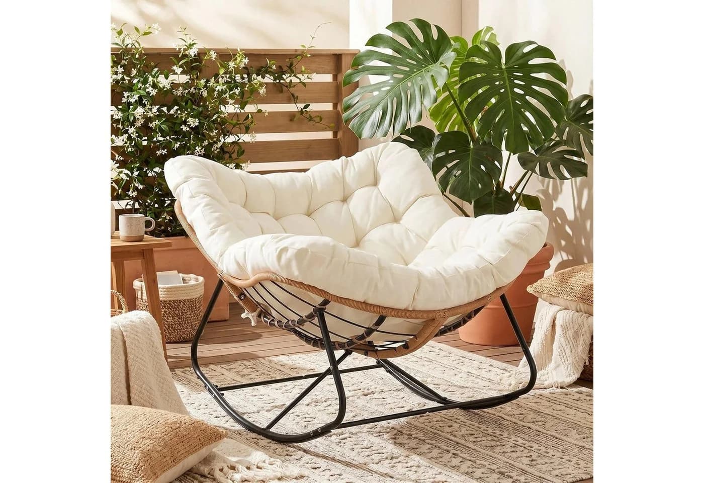 TLGREEN Schaukelstuhl Rattan Eiform 150kg - Bild 2
