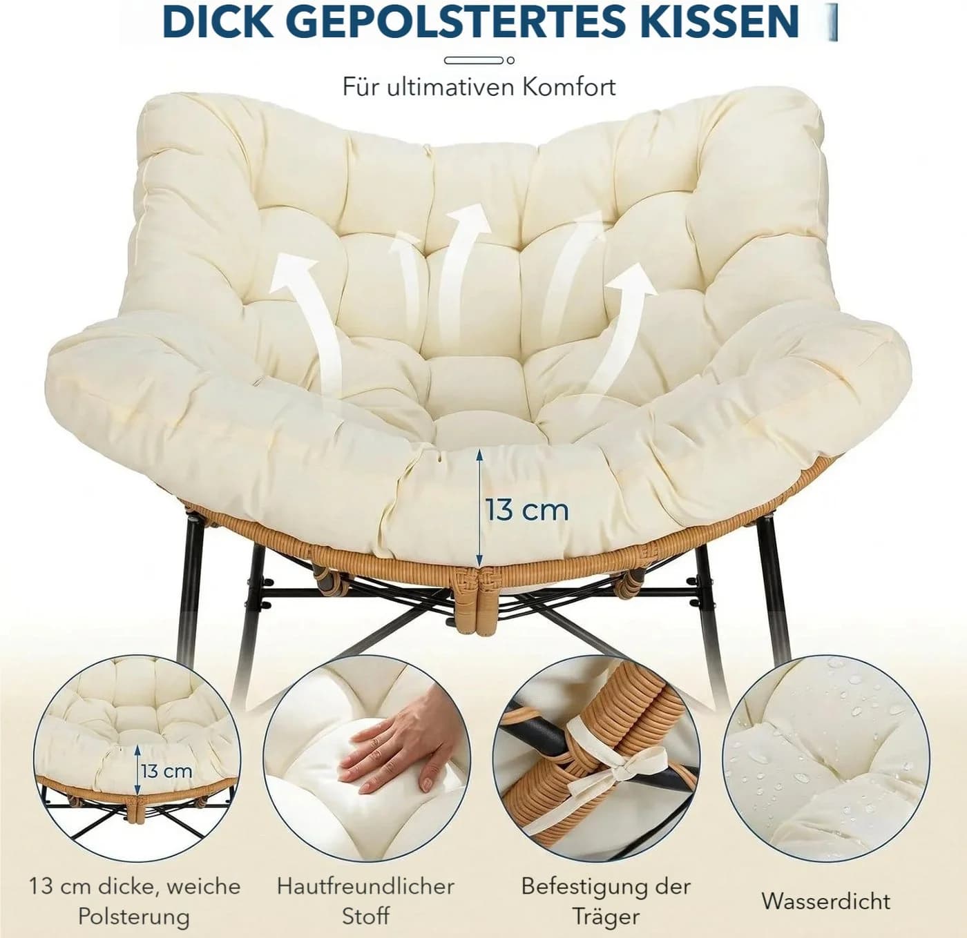 TLGREEN Schaukelstuhl Rattan Eiform 150kg - Bild 3