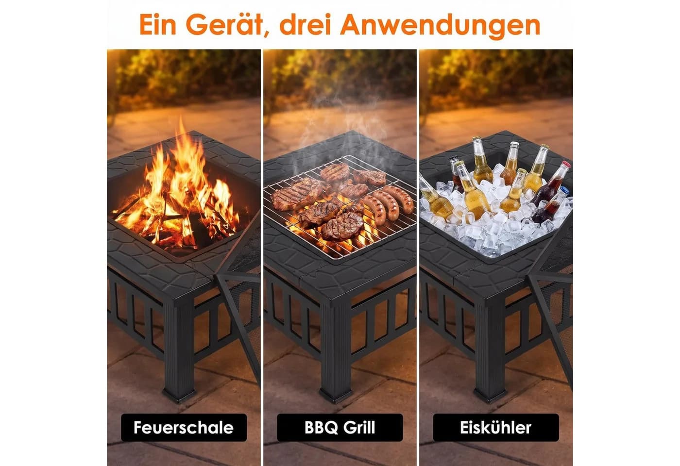 TLGREEN Feuerschale mit Grillrost & Ascheschale Schwarz Stahl - Bild 3