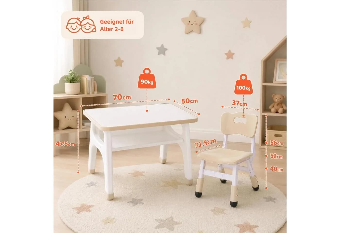 TLGREEN Kindertisch Set mit höhenverstellbarem Stuhl und Stauraum