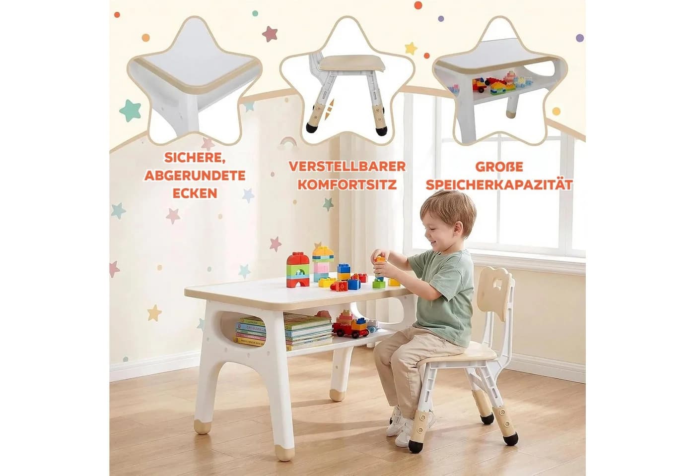 TLGREEN Kindertisch Set mit höhenverstellbarem Stuhl und Stauraum - Bild 3