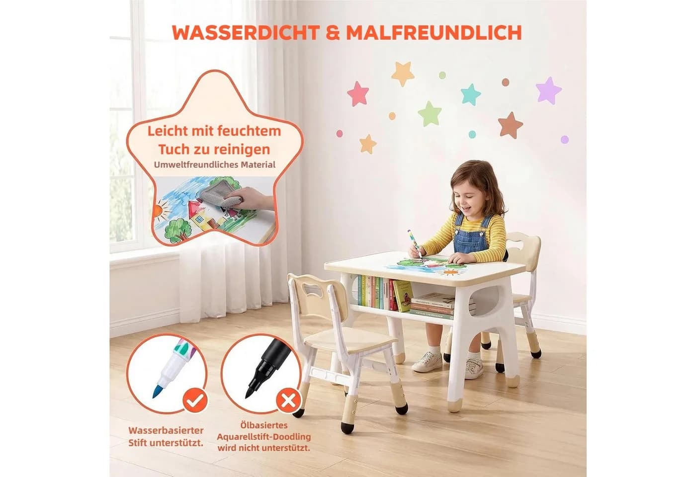 TLGREEN Kindertisch Set mit höhenverstellbarem Stuhl und Stauraum - Bild 4