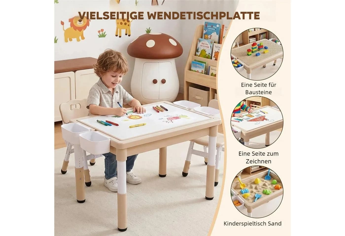 TLGREEN Kindertisch 3-teilig höhenverstellbar mit Stühlen Grau-Gelb - Bild 3