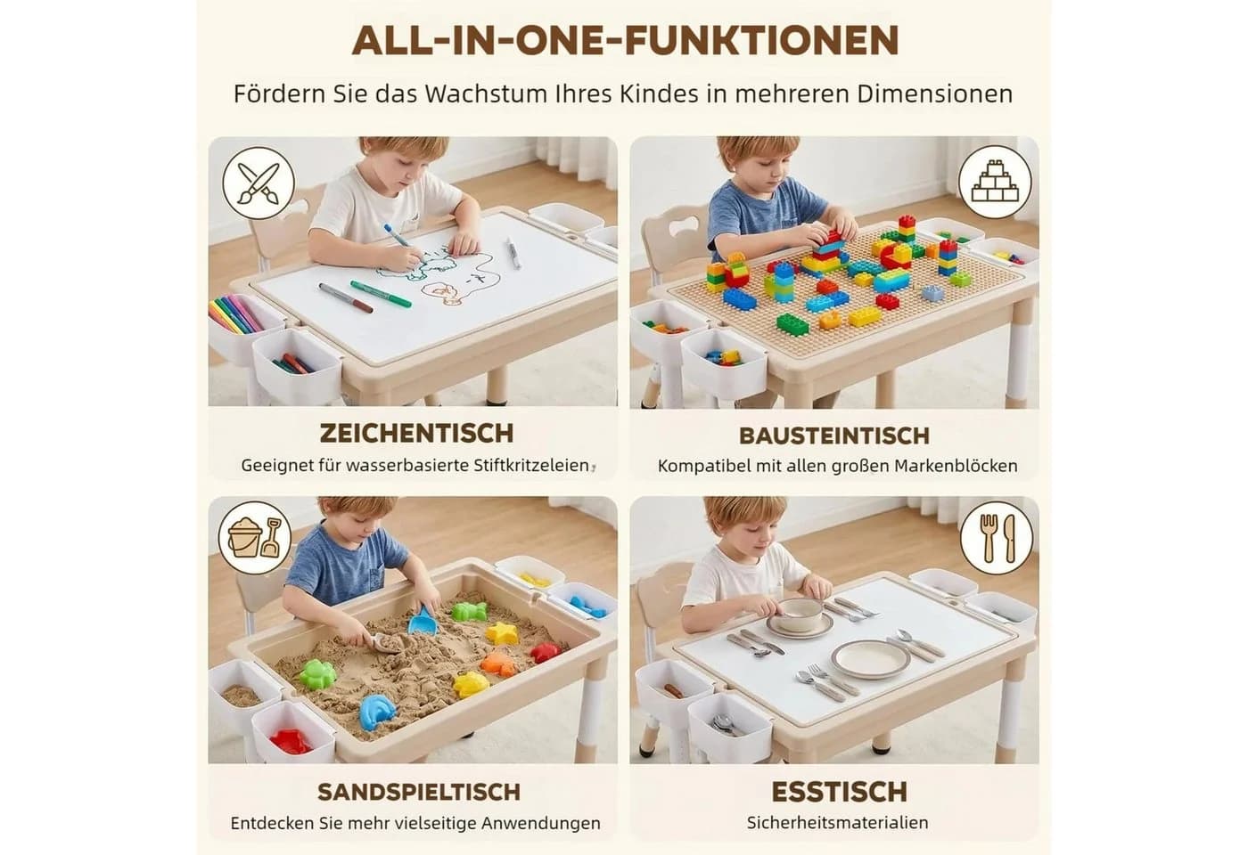 TLGREEN Kindertisch 3-teilig höhenverstellbar mit Stühlen Grau-Gelb - Bild 4