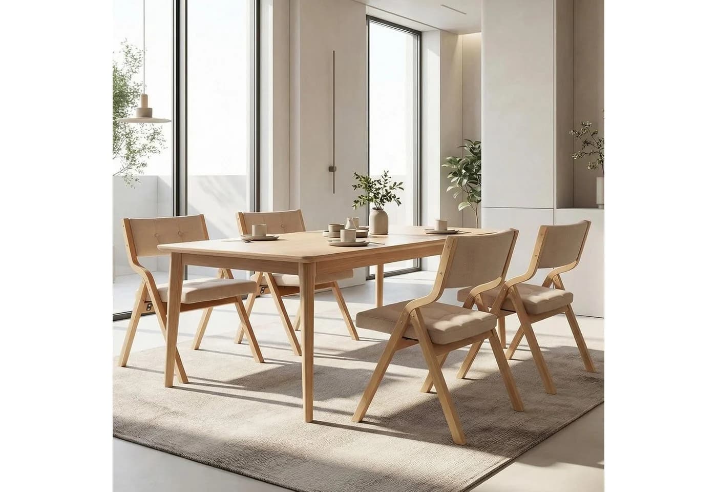 TLGREEN 4er Set Klappstühle Naturholz Grau Beige - Bild 2
