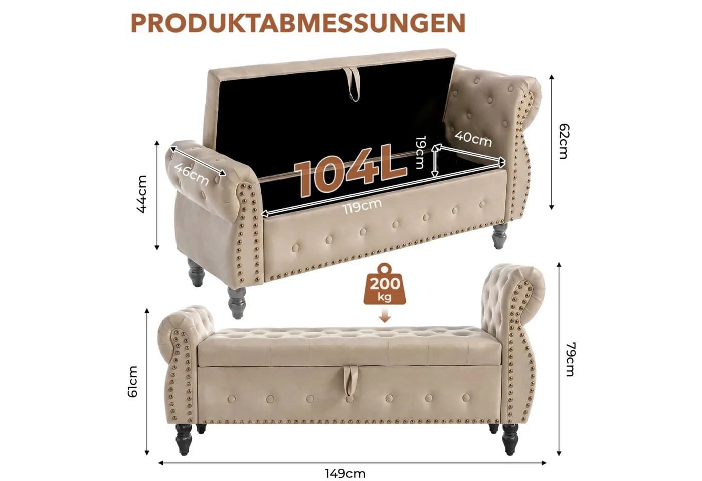 TLGREEN Bettbank Braun mit Stauraum & Knopfpolsterung