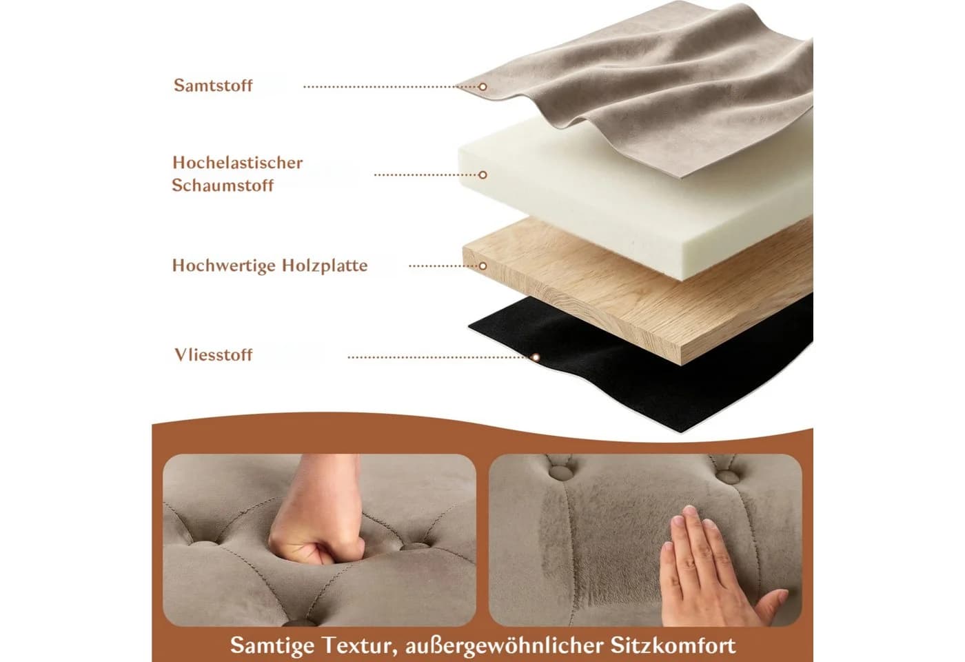 TLGREEN Bettbank Braun mit Stauraum & Knopfpolsterung - Bild 4
