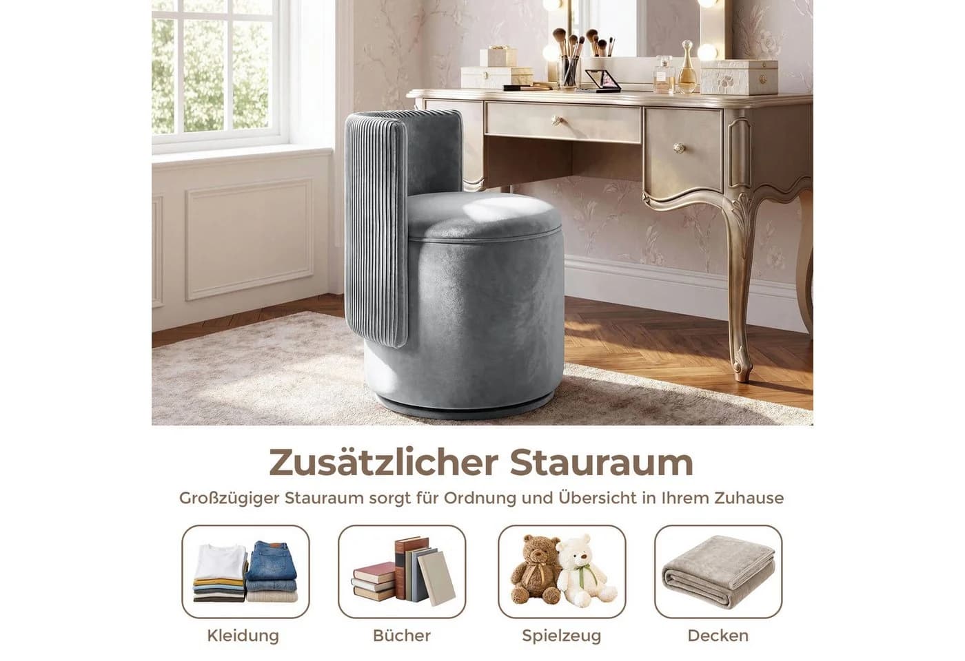 TLGREEN Schminkhocker mit Stauraum und 360° Drehfunktion - Bild 4