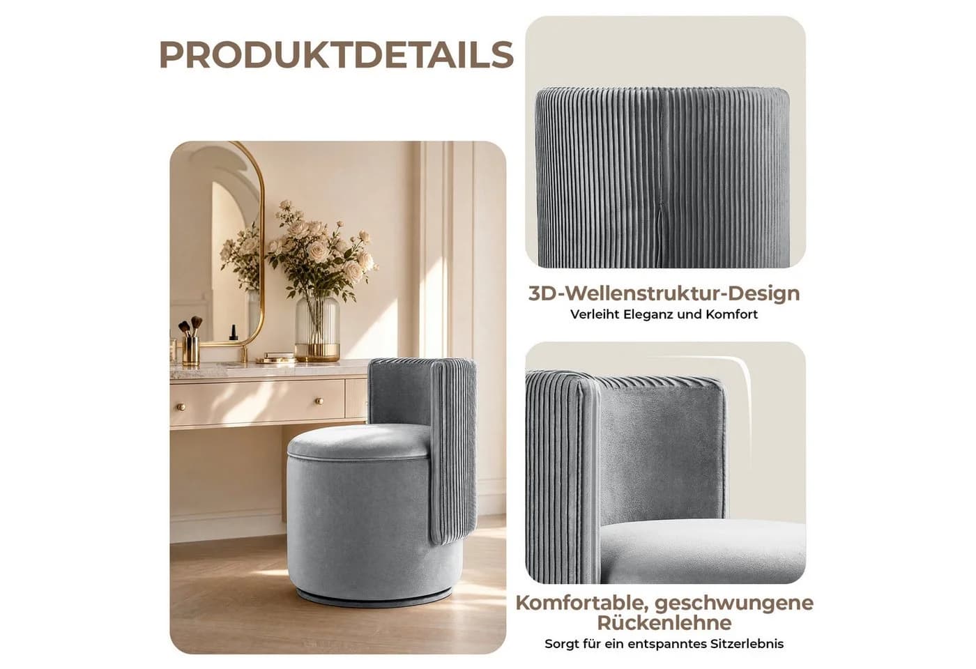 TLGREEN Schminkhocker mit Stauraum und 360° Drehfunktion - Bild 5