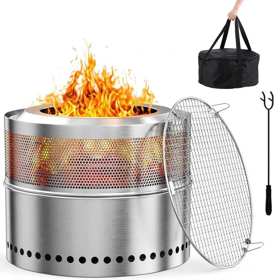TLGREEN Feuerschale 50cm Edelstahl Raucharm mit Grillrost & Tragetasche - Bild 2