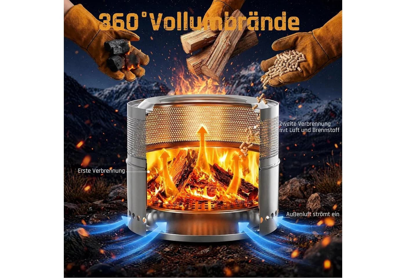 TLGREEN Feuerschale 50cm Edelstahl Raucharm mit Grillrost & Tragetasche - Bild 4