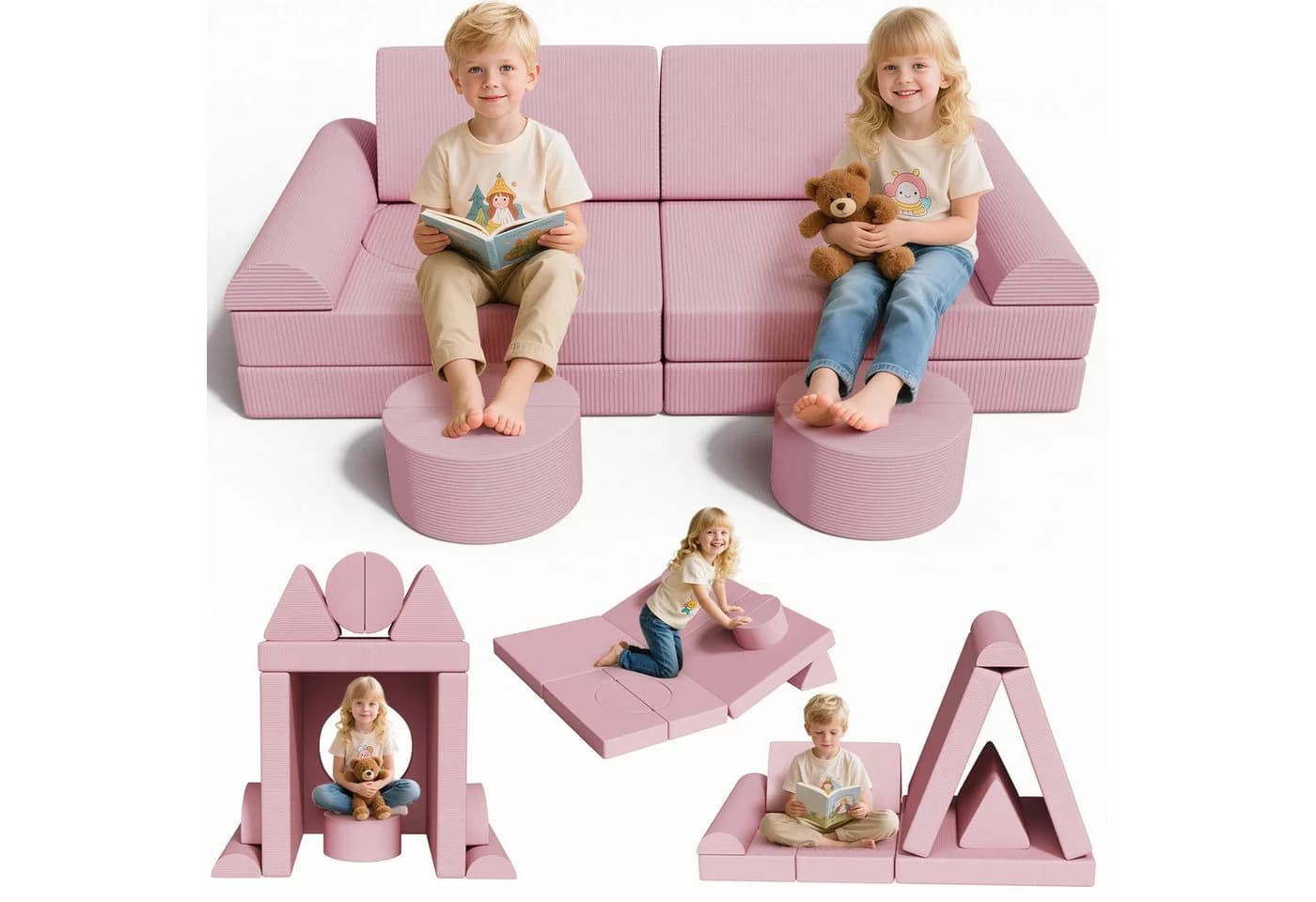 TLGREEN Kindersofa 15-teilig Rosa Modulares Spielsofa - Bild 2