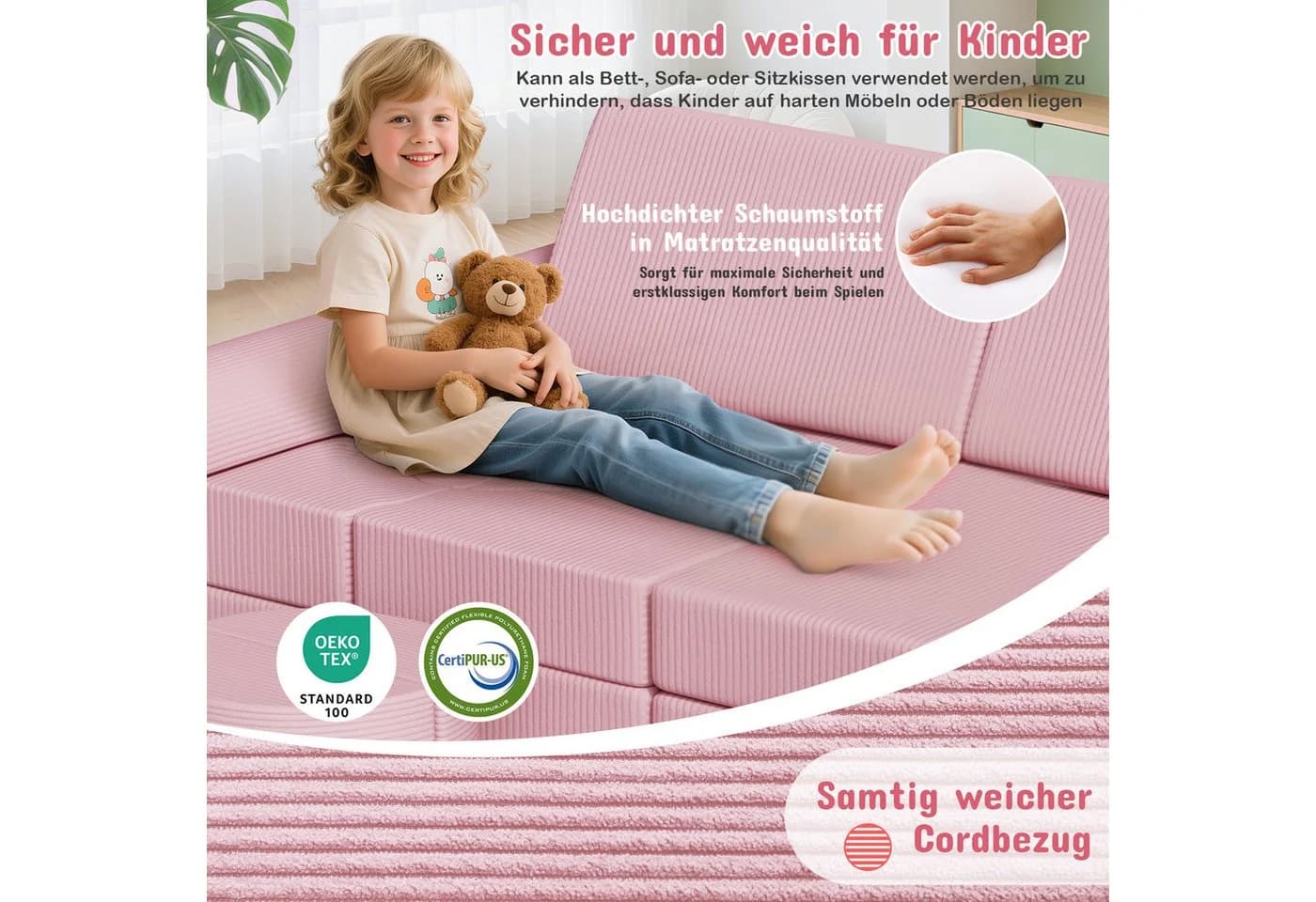 TLGREEN Kindersofa 15-teilig Rosa Modulares Spielsofa - Bild 4