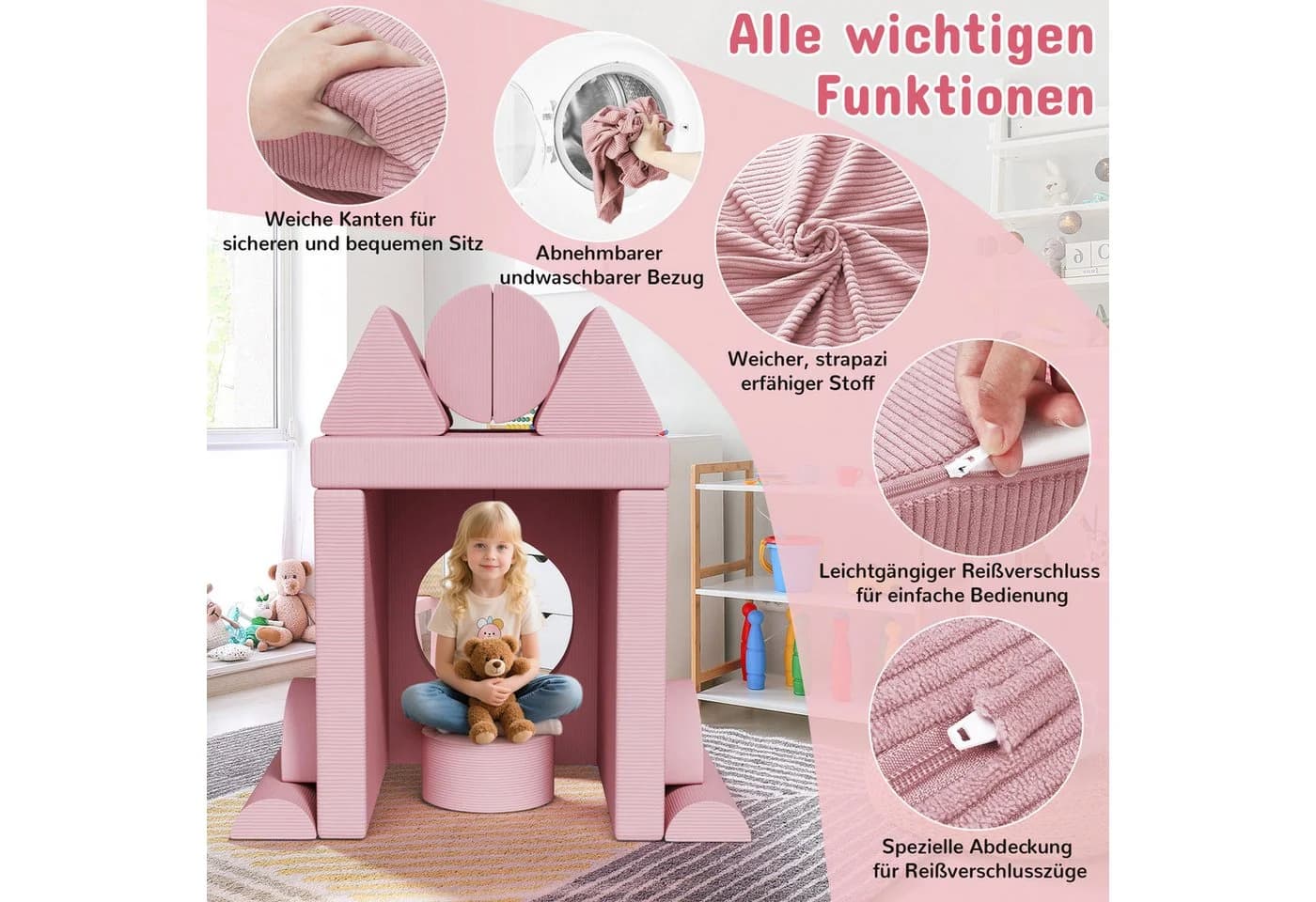 TLGREEN Kindersofa 15-teilig Rosa Modulares Spielsofa - Bild 5