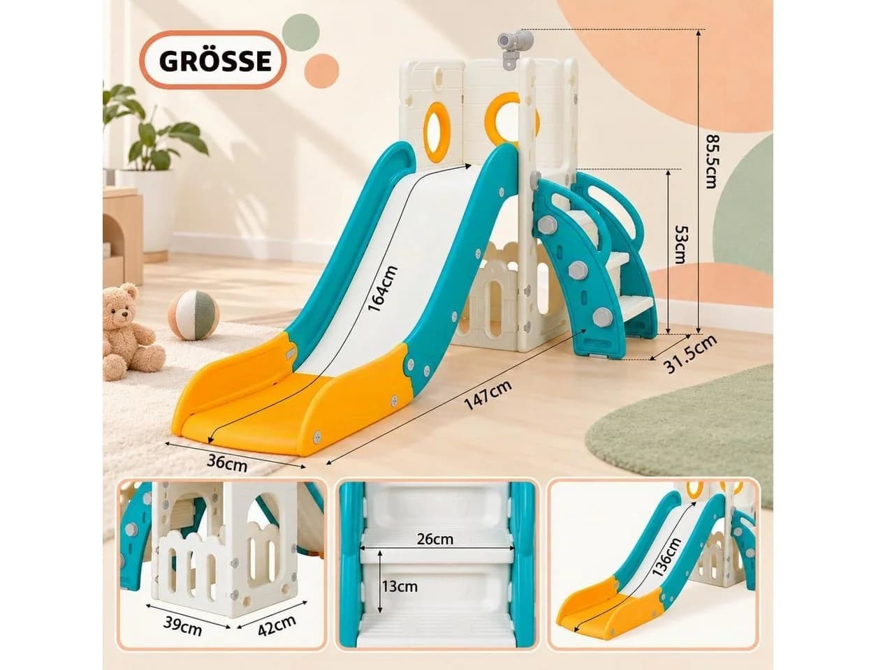 TLGREEN Kinderrutsche mit Stauraum & Kletterstufen, HDPE Kunststoff, ab 1 Jahr