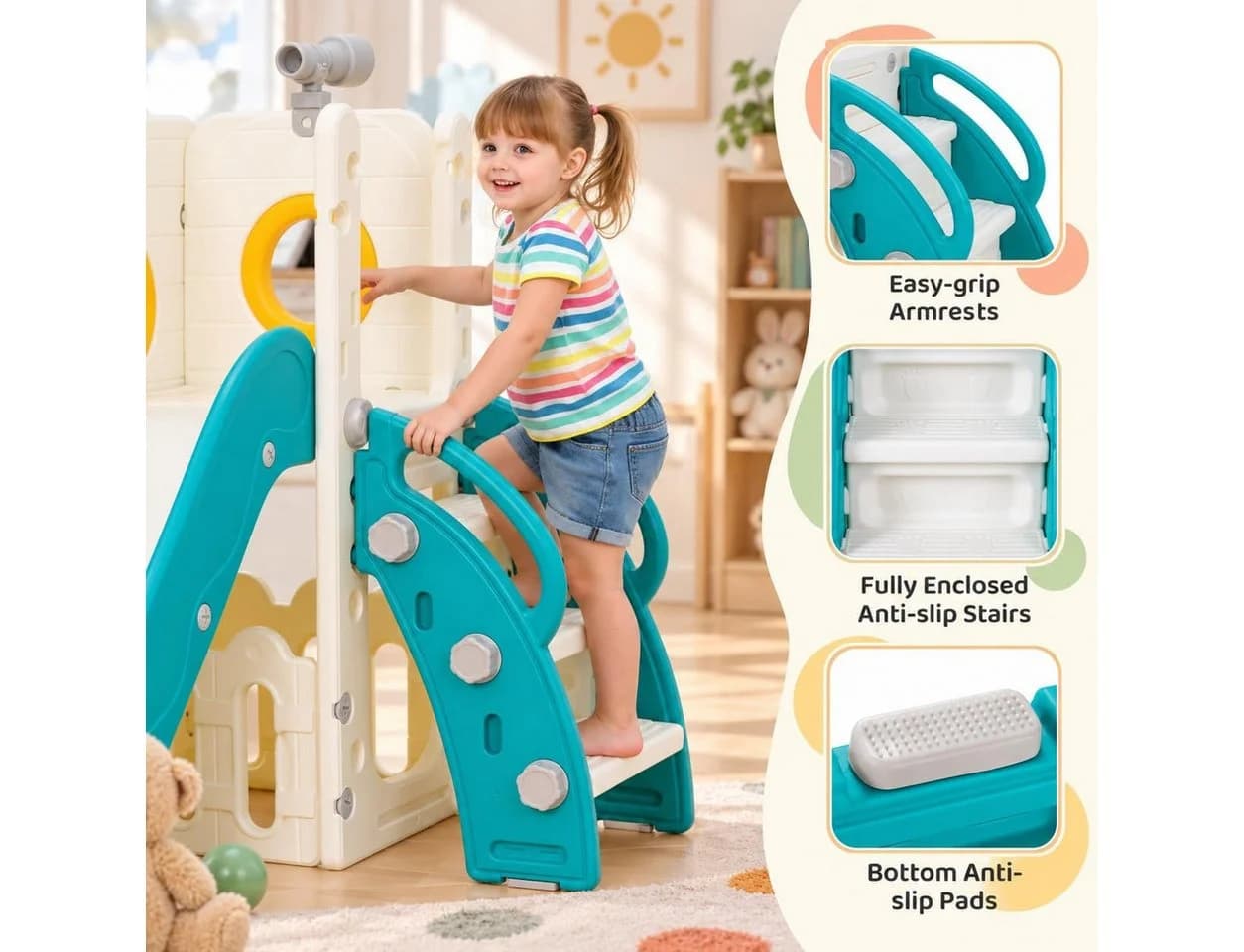 TLGREEN Kinderrutsche mit Stauraum & Kletterstufen, HDPE Kunststoff, ab 1 Jahr - Bild 4