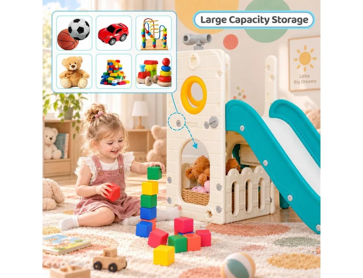 TLGREEN Kinderrutsche mit Stauraum & Kletterstufen, HDPE Kunststoff, ab 1 Jahr - Bild 5