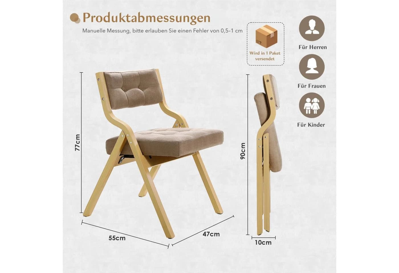 TLGREEN Klappstuhl Küchenstuhl massiv Holz gepolstert braun - Bild 3