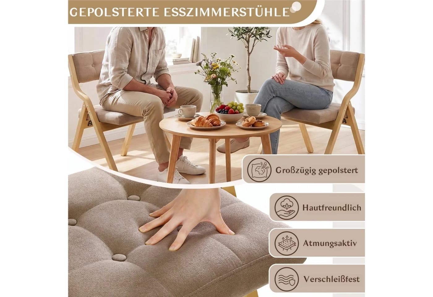 TLGREEN Klappstuhl Küchenstuhl massiv Holz gepolstert braun - Bild 4