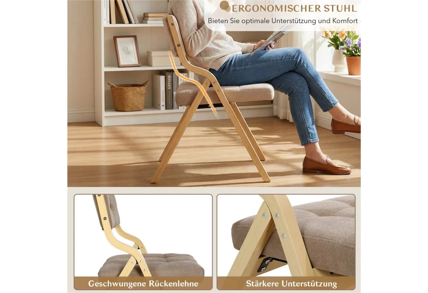 TLGREEN Klappstuhl Küchenstuhl massiv Holz gepolstert braun - Bild 5
