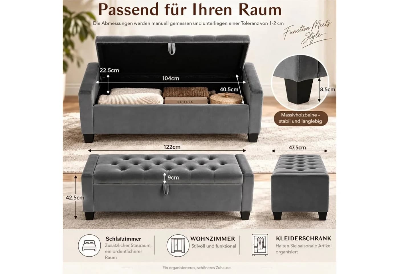 TLGREEN Bettbank Samt mit Stauraum und hoher Belastbarkeit