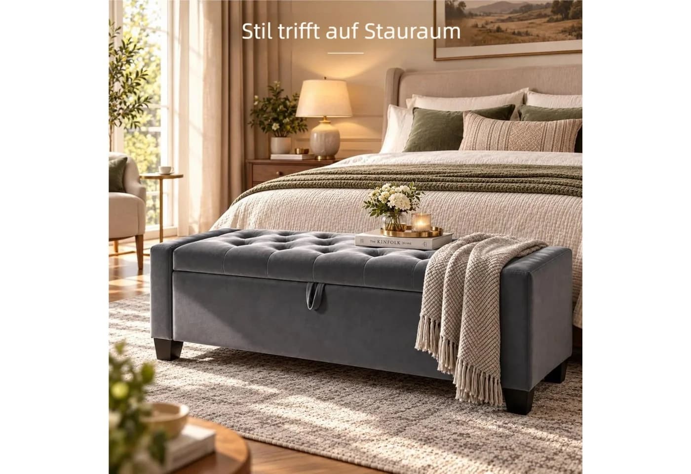TLGREEN Bettbank Samt mit Stauraum und hoher Belastbarkeit - Bild 3