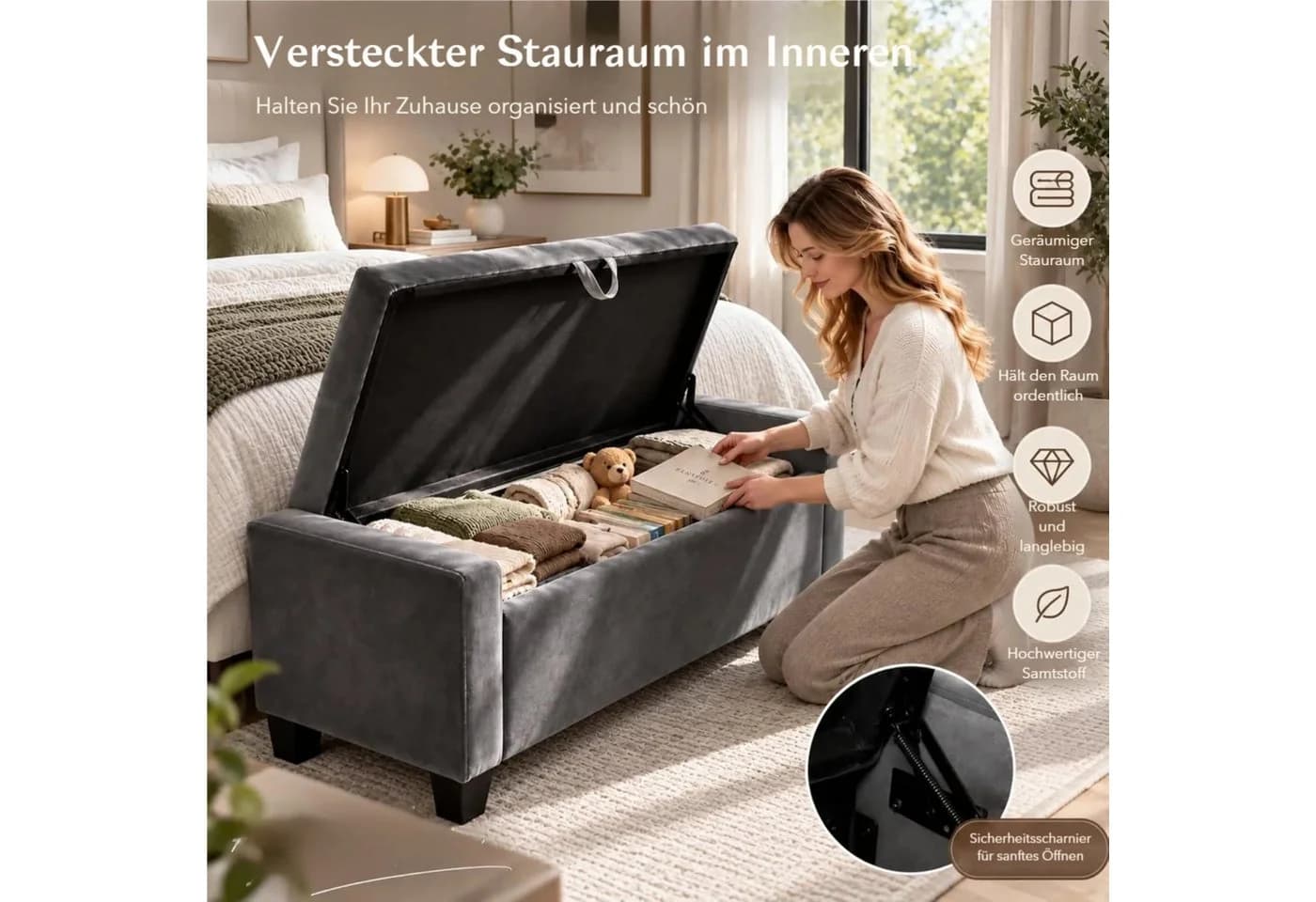 TLGREEN Bettbank Samt mit Stauraum und hoher Belastbarkeit - Bild 4