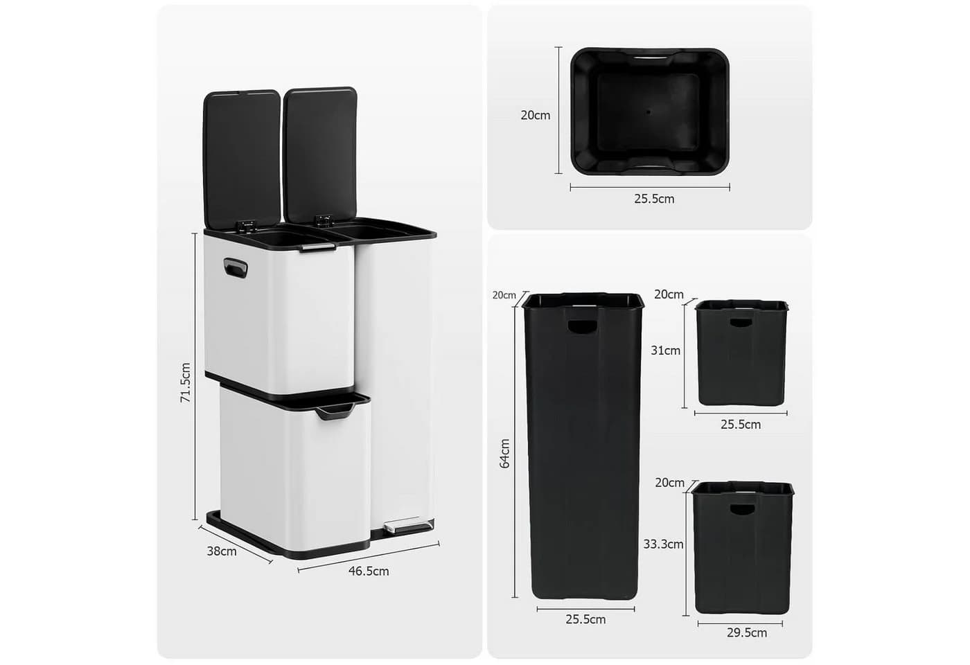 TLGREEN Mülltrennsystem 60L Edelstahl 3 Fächer Soft-Close - Bild 3