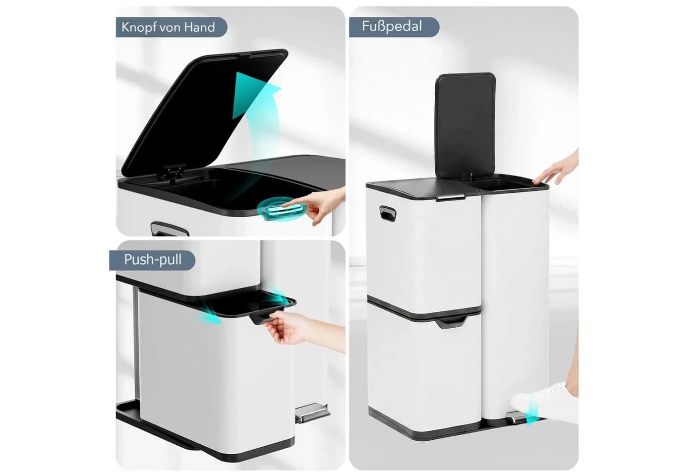 TLGREEN Mülltrennsystem 60L Edelstahl 3 Fächer Soft-Close - Bild 5