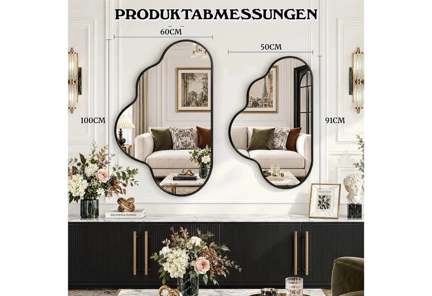 TLGREEN Dekospiegel Wolke 60x100cm Schwarz Aluminium - Bild 3