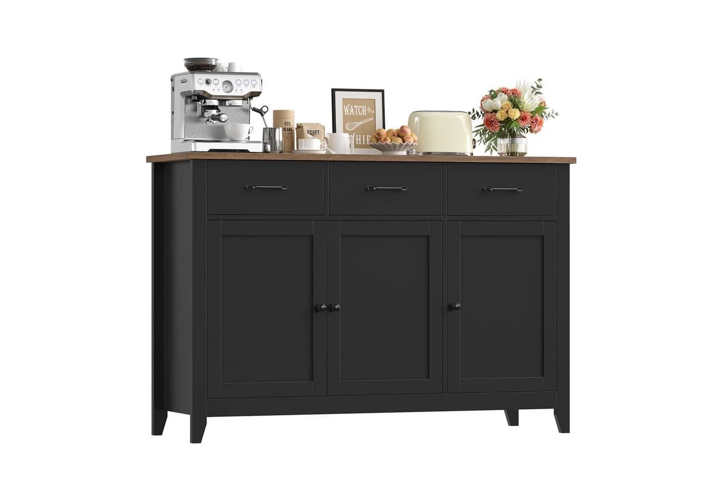 HOMECHO Sideboard 120 cm Weiß/Braun mit Schubladen - Bild 2