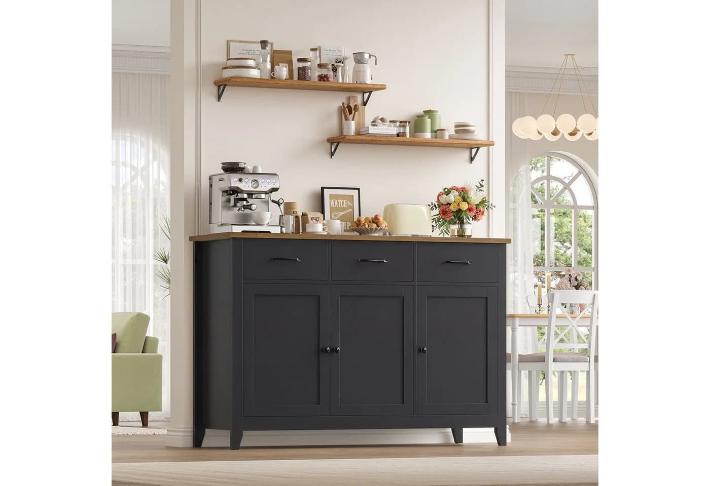 HOMECHO Sideboard 120 cm Weiß/Braun mit Schubladen - Bild 4